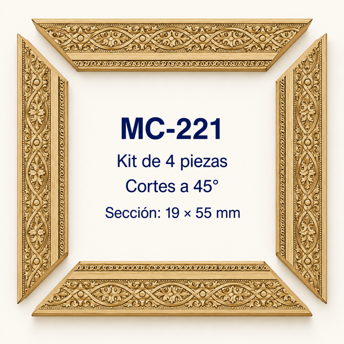 Moldura de madera grabada para marco MC221 – Kit de 4 piezas