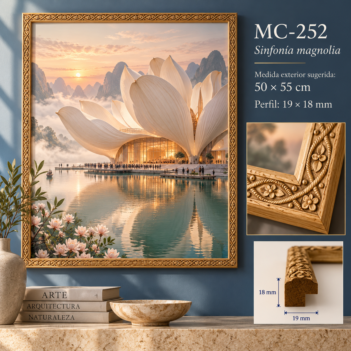 Moldura de madera grabada para marco MC252 – Kit de 4 piezas