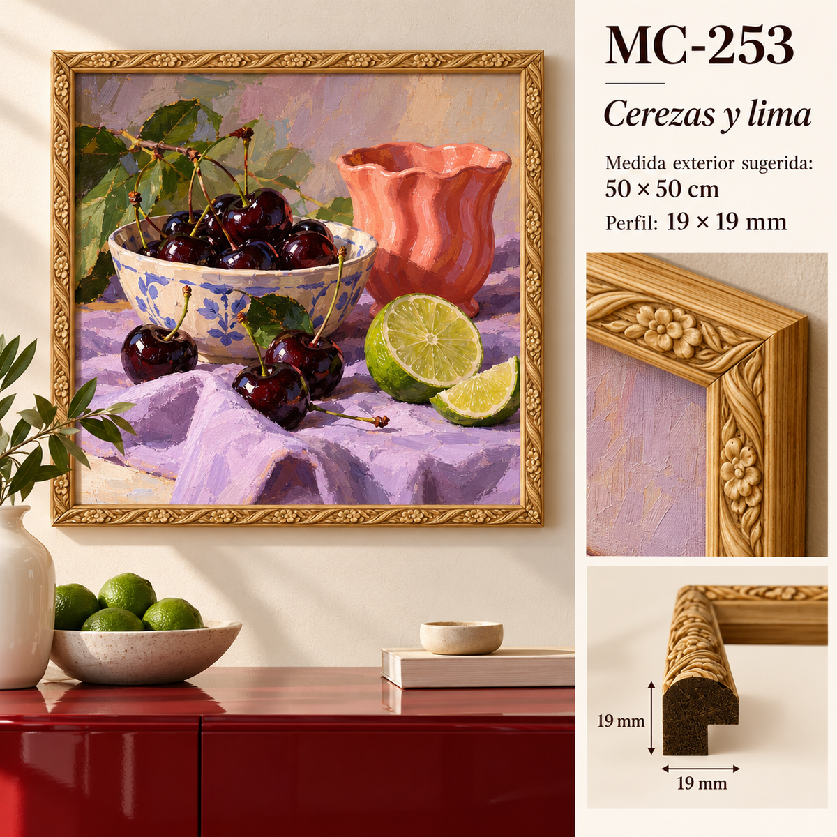 Moldura de madera grabada para marco MC253 – Kit de 4 piezas