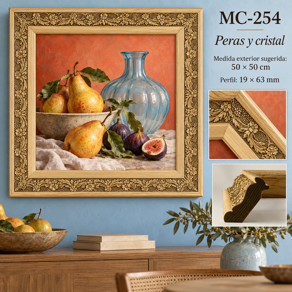 Moldura de madera grabada para marco MC254 – Kit de 4 piezas