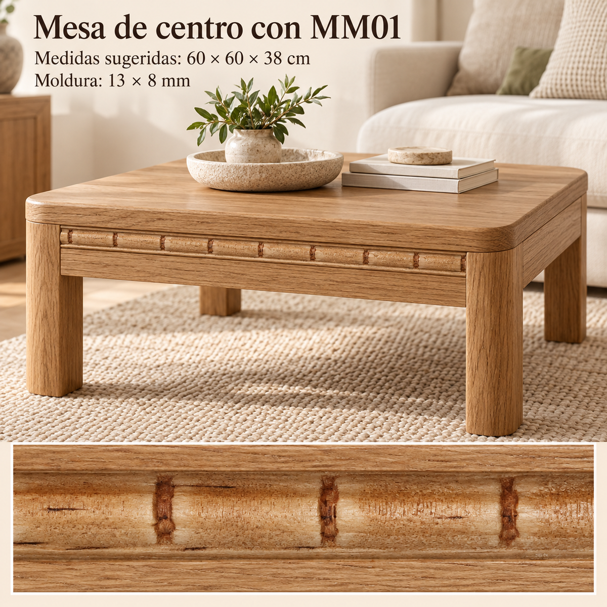 Moldura de madera grabada para mueble MM-01 – Kit de 4 piezas