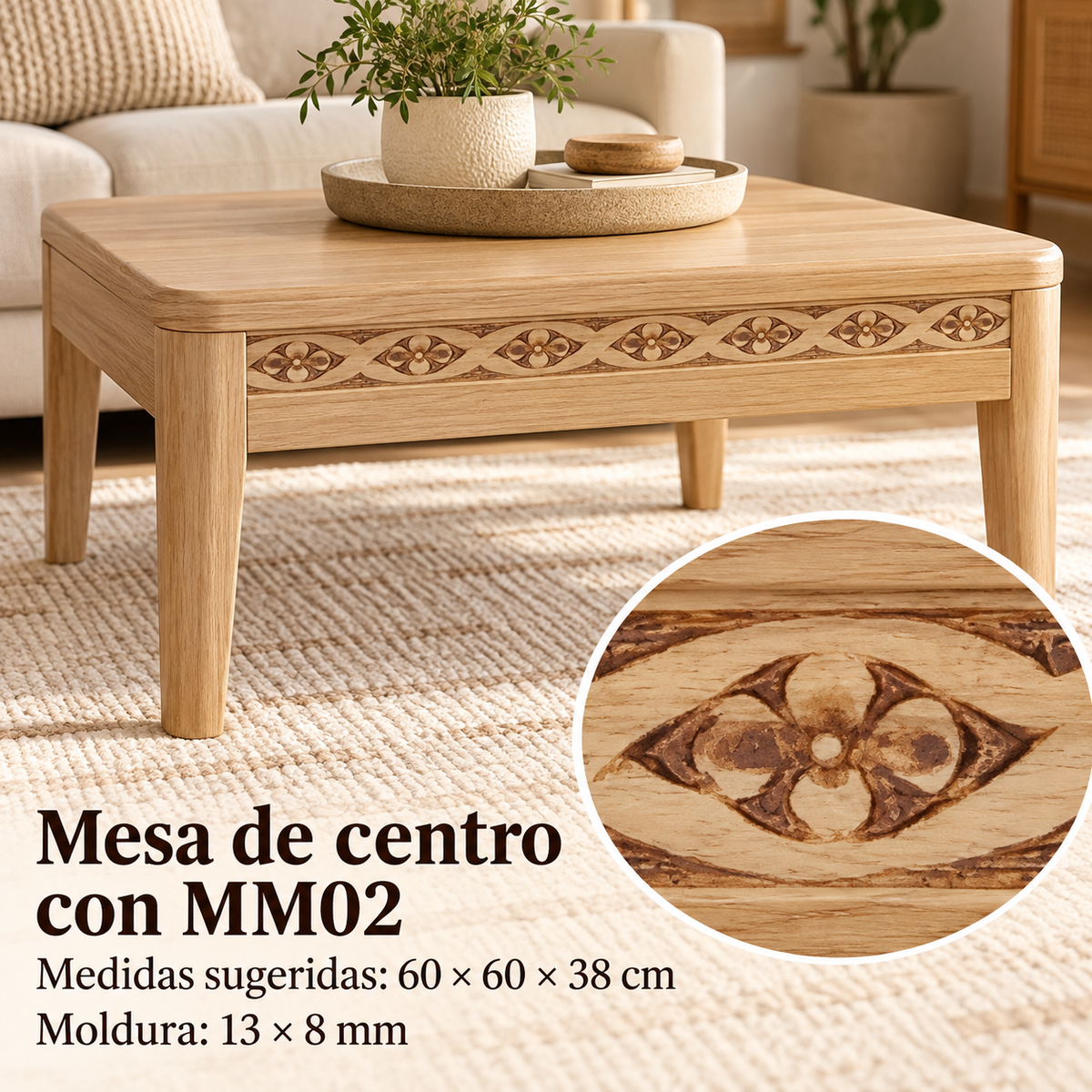 Moldura de madera grabada para mueble MM-02 – Kit de 4 piezas