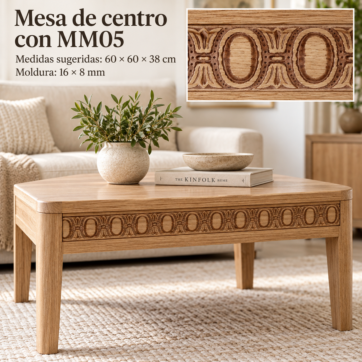 Moldura de madera grabada para mueble MM-05 – Kit de 4 piezas