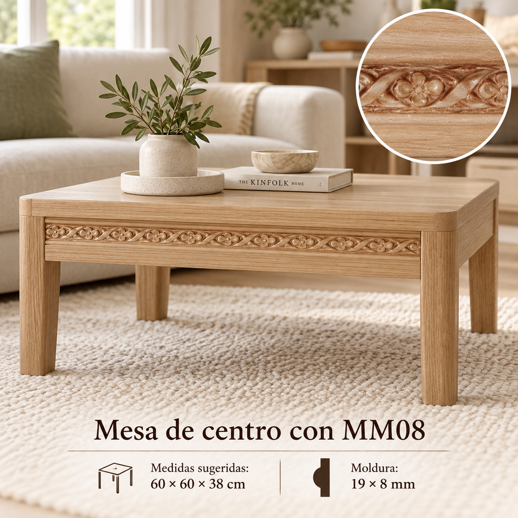 Moldura de madera grabada para mueble MM-08 – Kit de 4 piezas