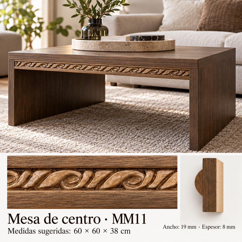 Moldura de madera grabada para mueble MM-11 – Kit de 4 piezas