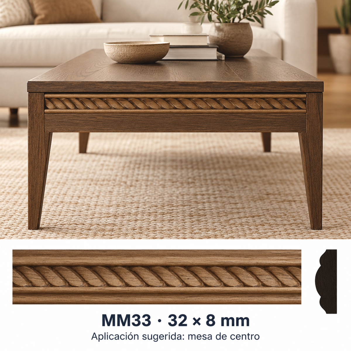 Moldura de madera grabada para mueble MM-33 – Kit de 4 piezas