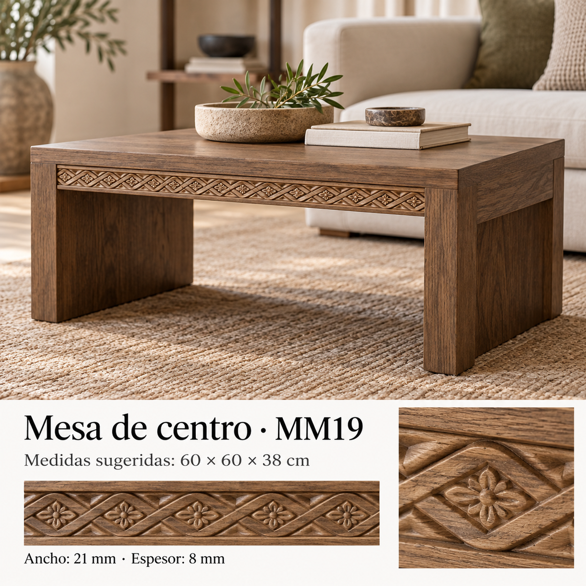 Moldura de madera grabada para mueble MM-19 – Kit de 4 piezas