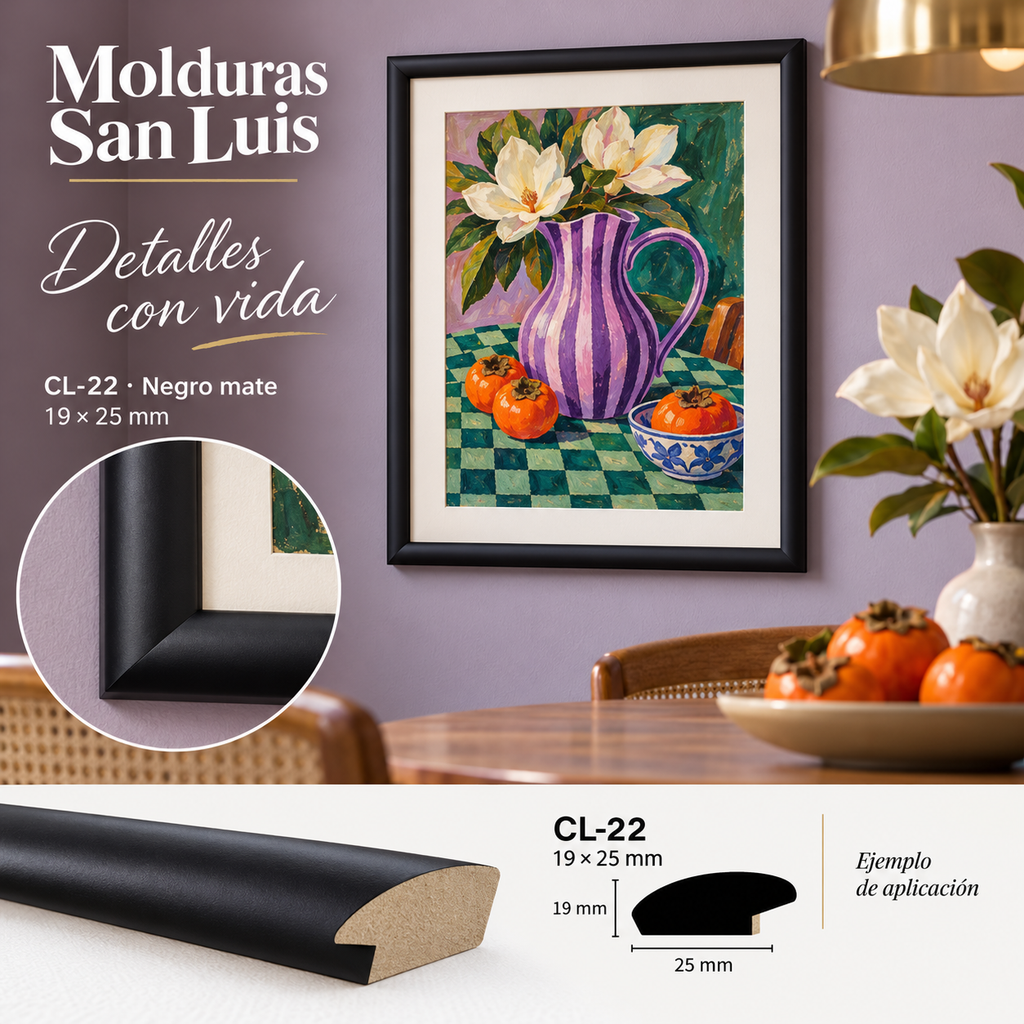 Moldura de madera lisa para marco CL22 – Kit de 4 piezas