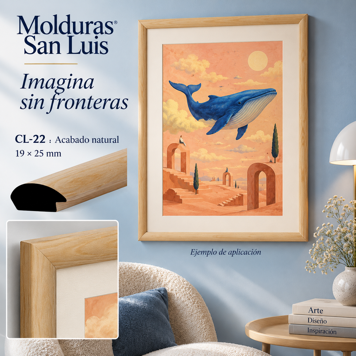 Moldura de madera lisa para marco CL22 – Kit de 4 piezas