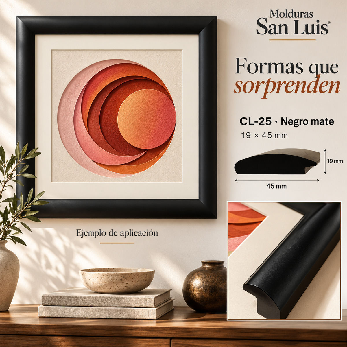 Moldura de madera lisa para marco CL25 – Kit de 4 piezas