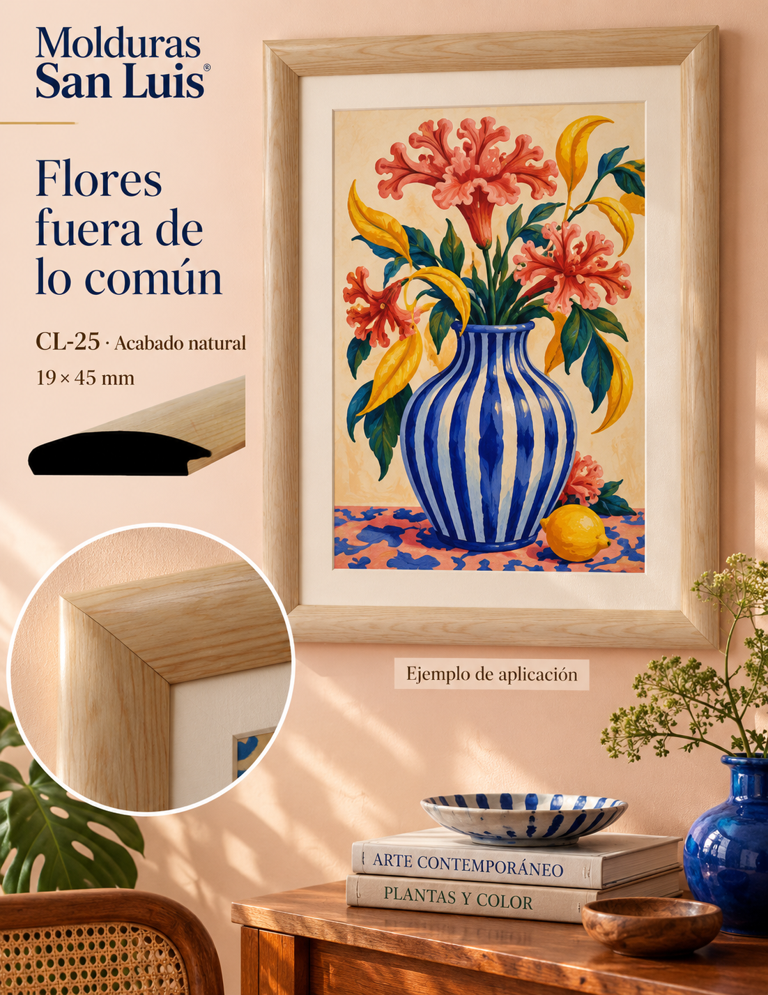 Moldura de madera lisa para marco CL25 – Kit de 4 piezas