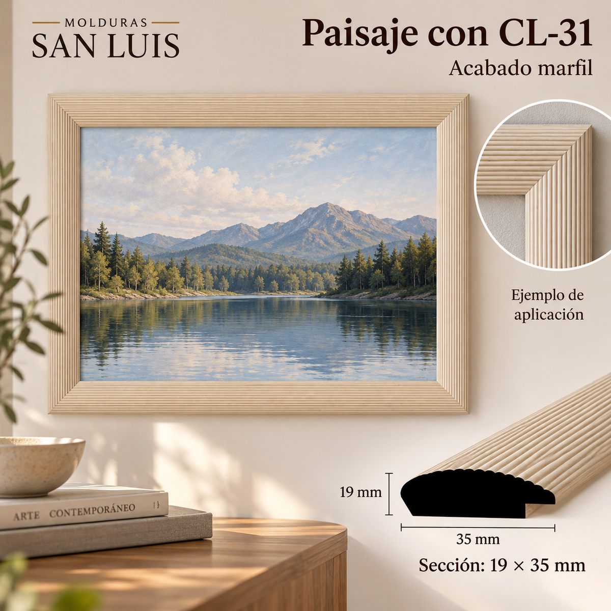 Moldura de madera lisa para marco CL31 – Kit de 4 piezas