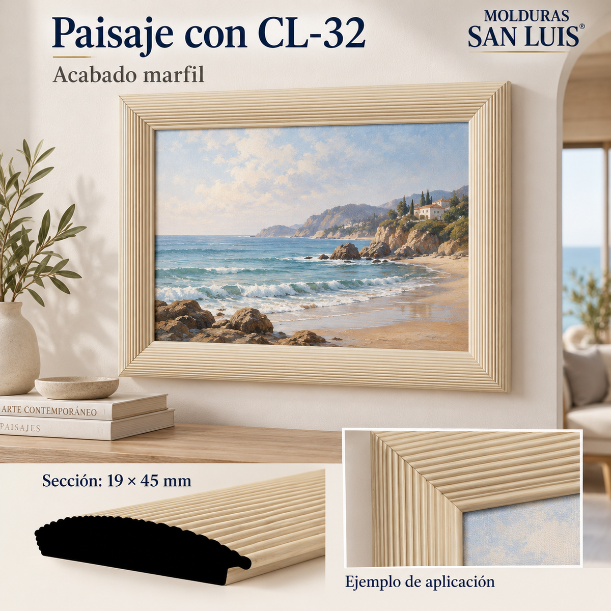 Moldura de madera lisa para marco CL32 – Kit de 4 piezas