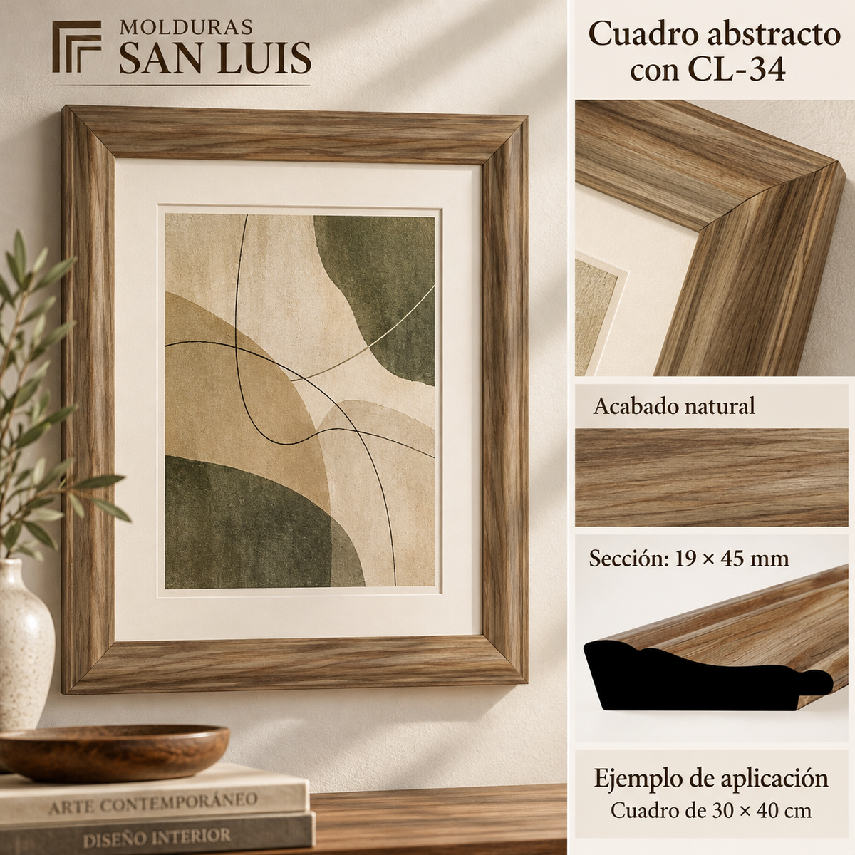 Moldura de madera lisa para marco CL34 – Kit de 4 piezas