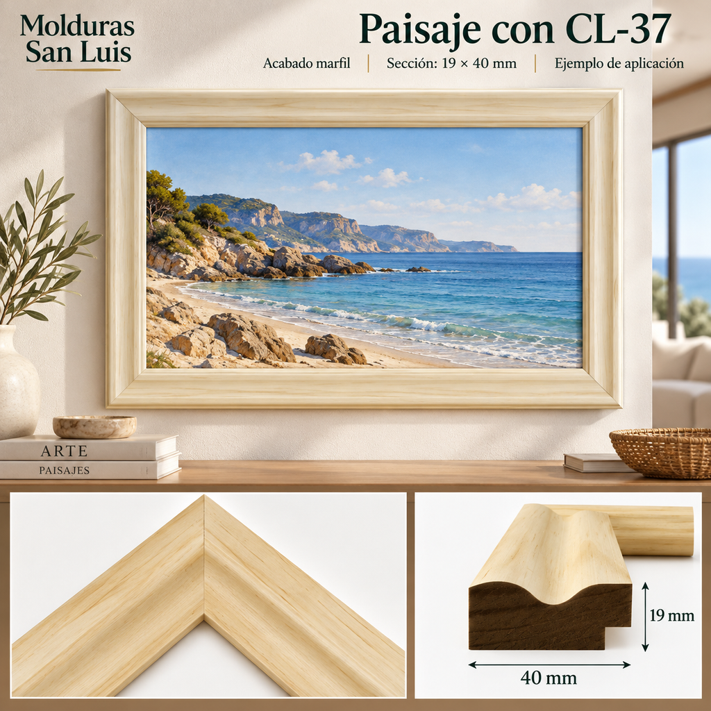 Moldura de madera lisa para marco CL37 – Kit de 4 piezas