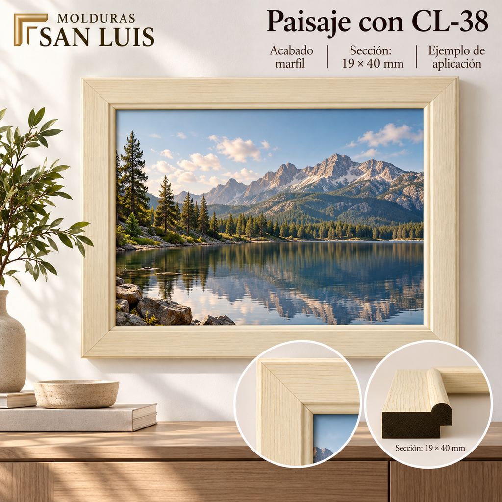Moldura de madera lisa para marco CL38 – Kit de 4 piezas
