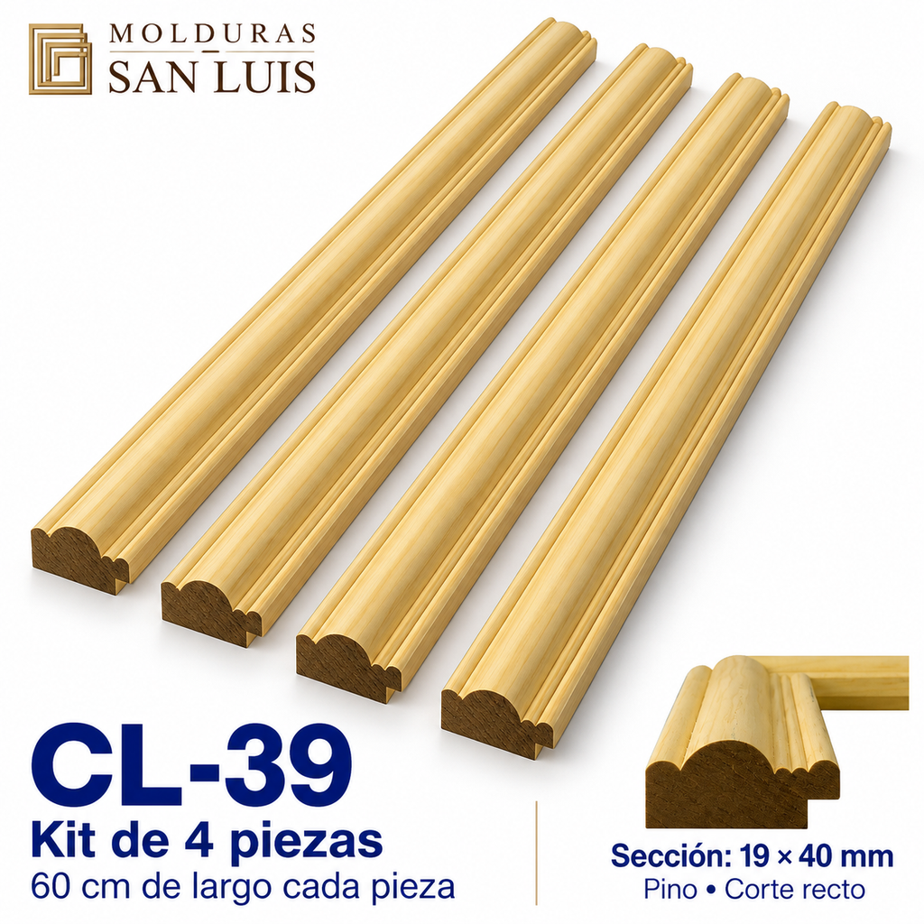 Moldura de madera lisa para marco CL39 – Kit de 4 piezas