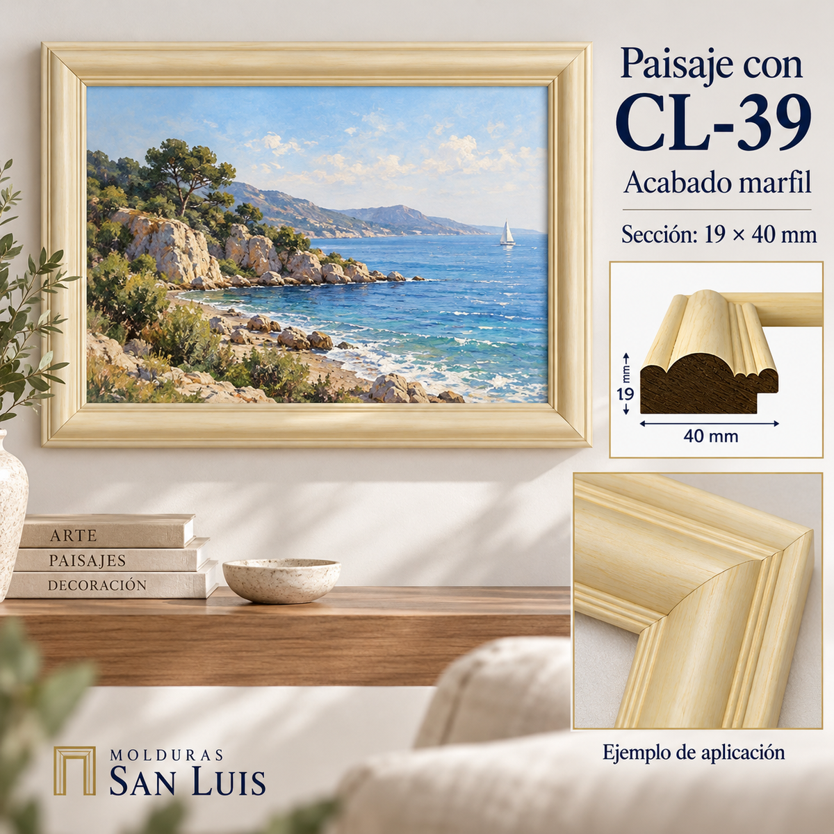 Moldura de madera lisa para marco CL39 – Kit de 4 piezas