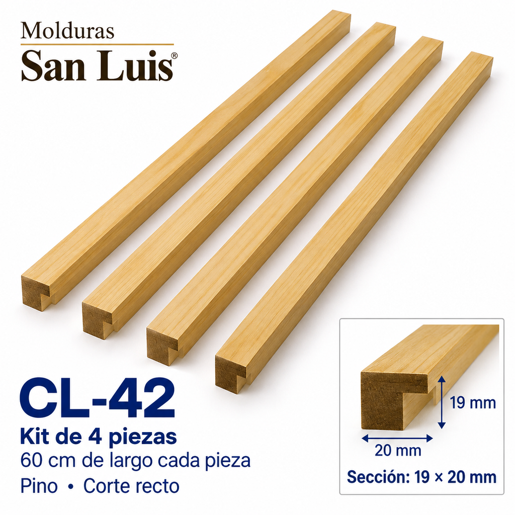 Moldura de madera lisa para marco CL42 – Kit de 4 piezas