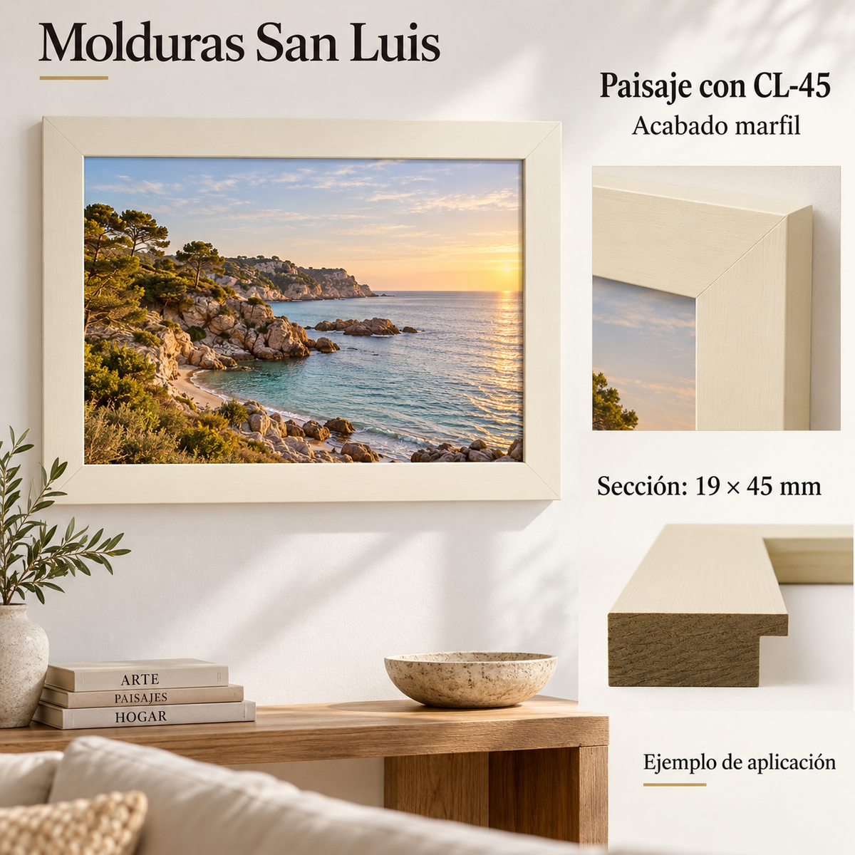 Moldura de madera lisa para marco CL45 – Kit de 4 piezas
