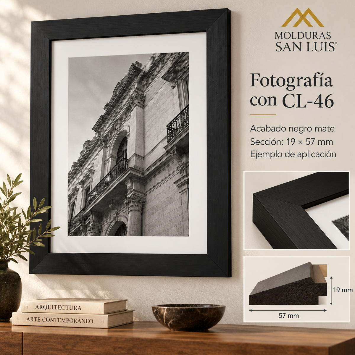 Moldura de madera lisa para marco CL46 – Kit de 4 piezas