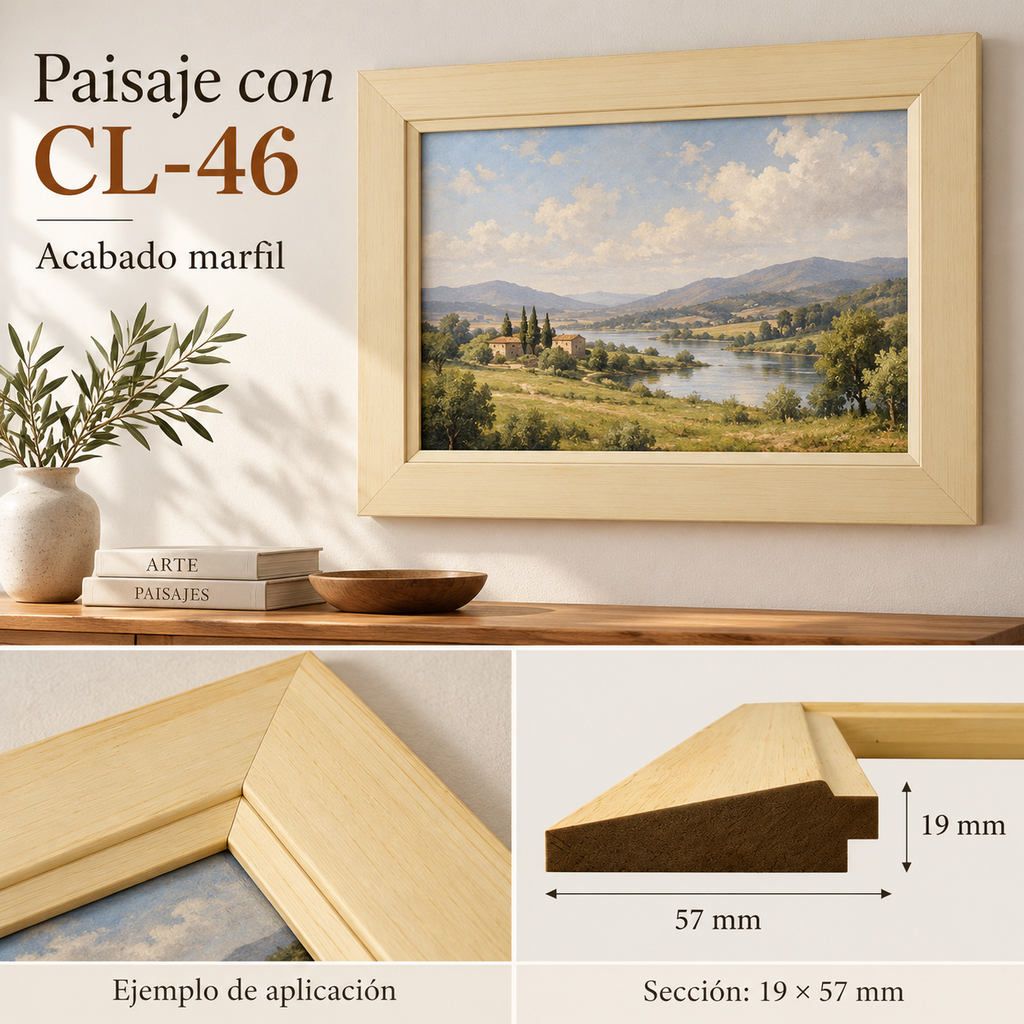 Moldura de madera lisa para marco CL46 – Kit de 4 piezas