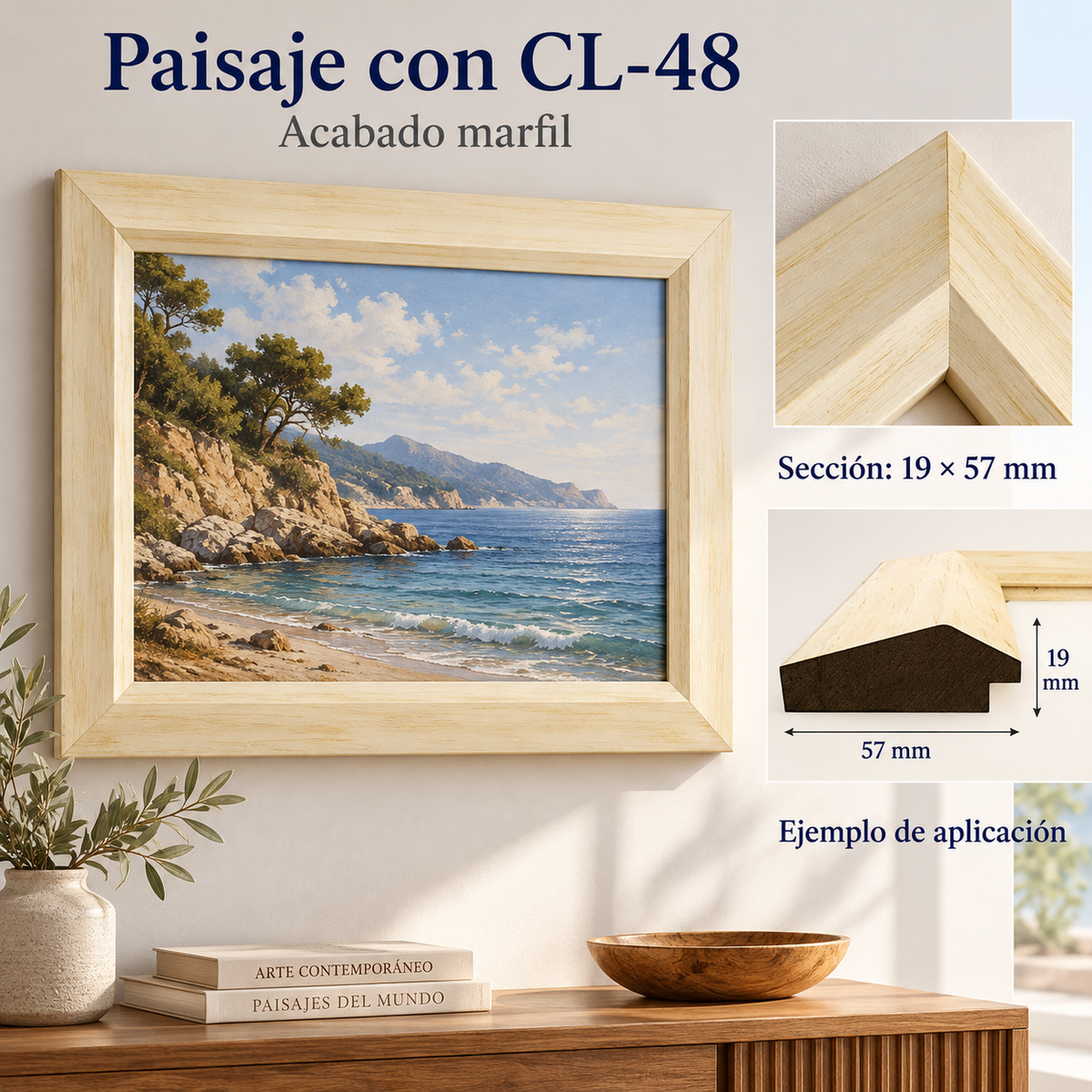 Moldura de madera lisa para marco CL48 – Kit de 4 piezas
