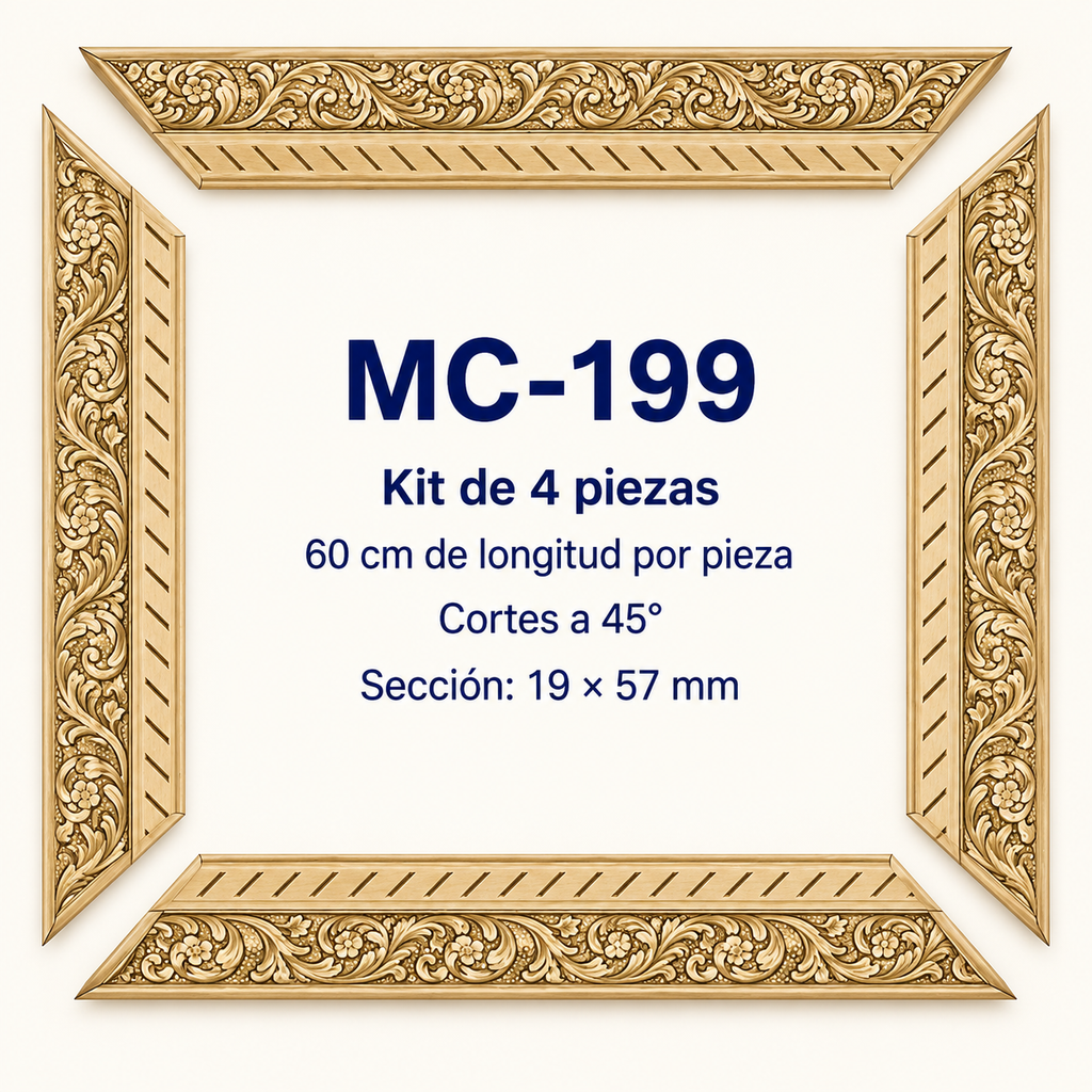 Moldura de madera grabada para marco MC199 – Kit de 4 piezas