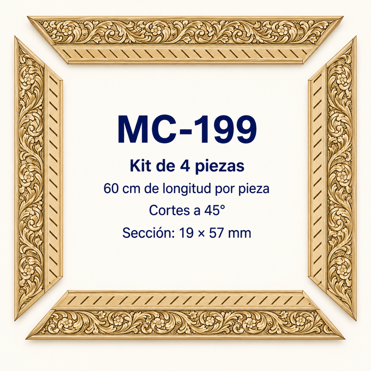 Moldura de madera grabada para marco MC199 – Kit de 4 piezas