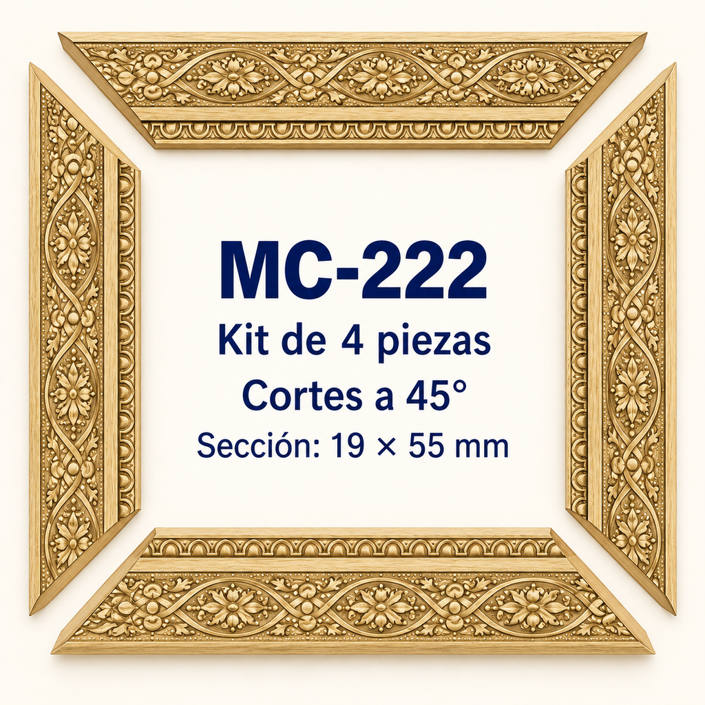 Moldura de madera grabada para marco MC222 – Kit de 4 piezas