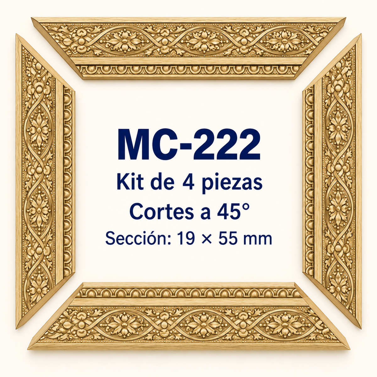 Moldura de madera grabada para marco MC222 – Kit de 4 piezas