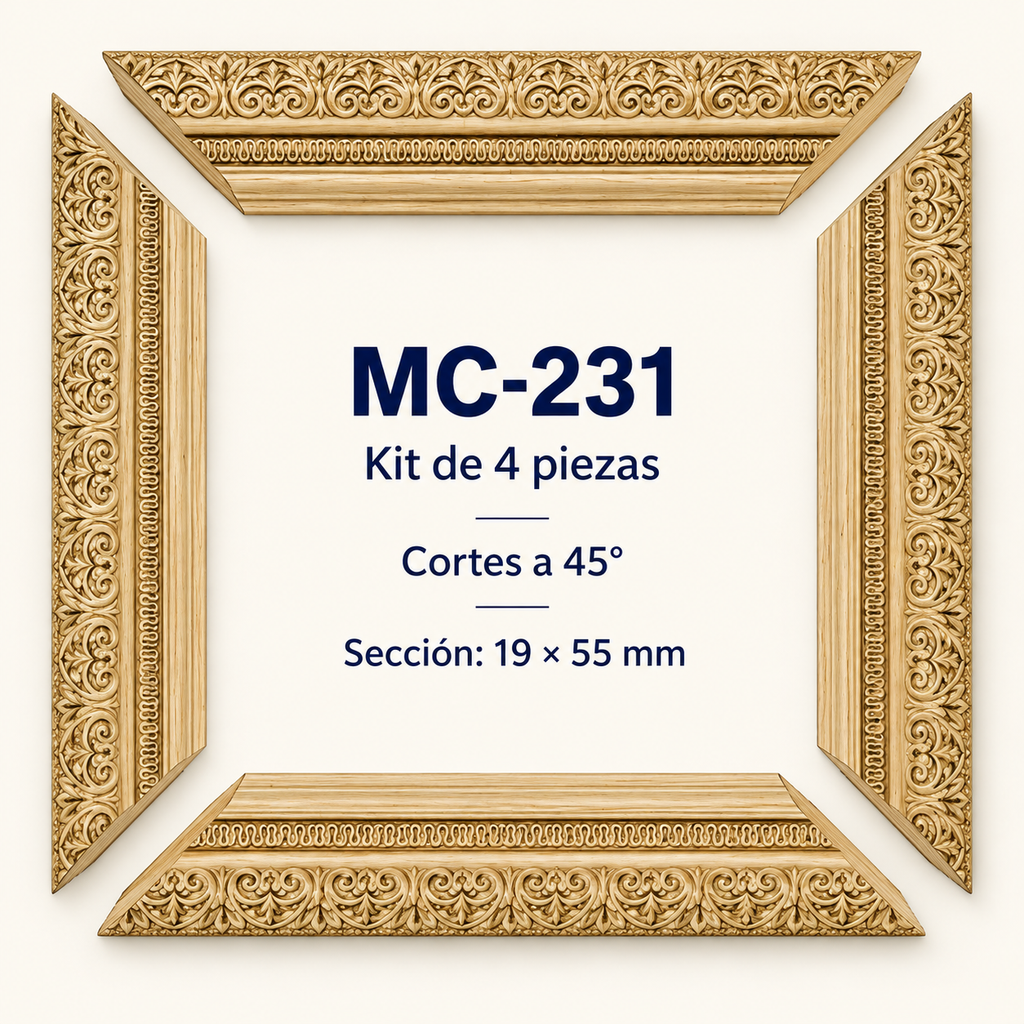 Moldura de madera grabada para marco MC231 – Kit de 4 piezas