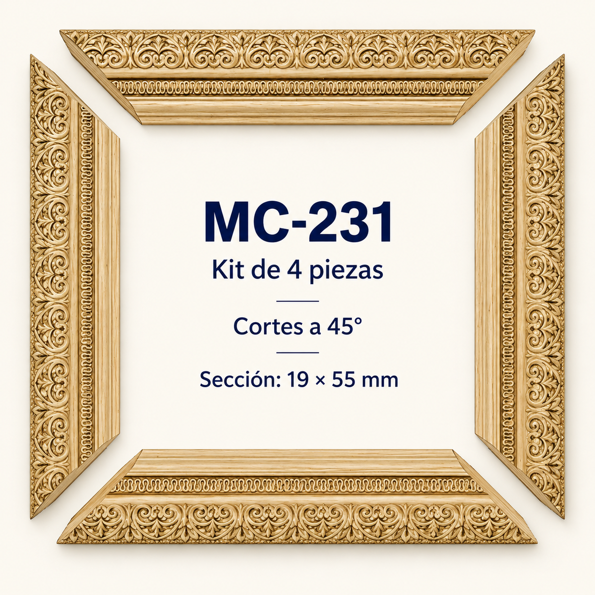 Moldura de madera grabada para marco MC231 – Kit de 4 piezas