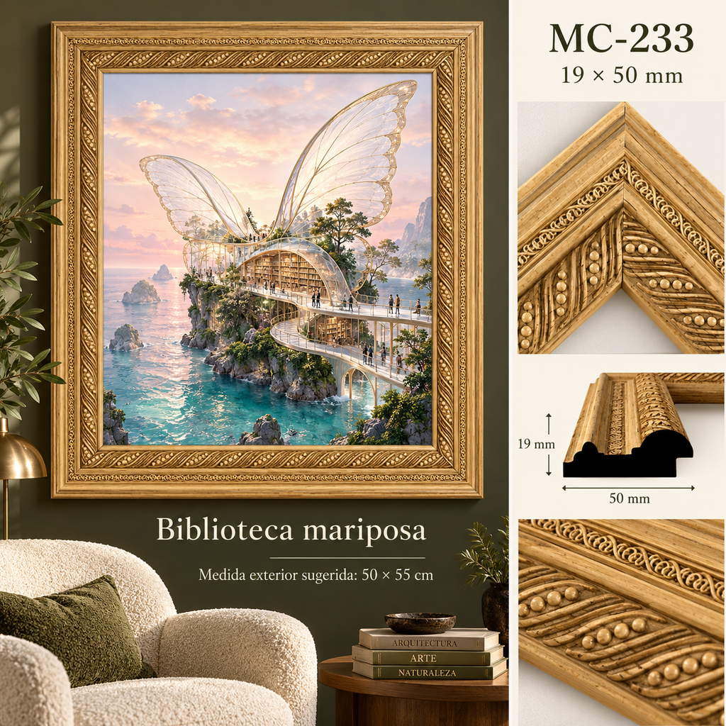 Moldura de madera grabada para marco MC233 – Kit de 4 piezas