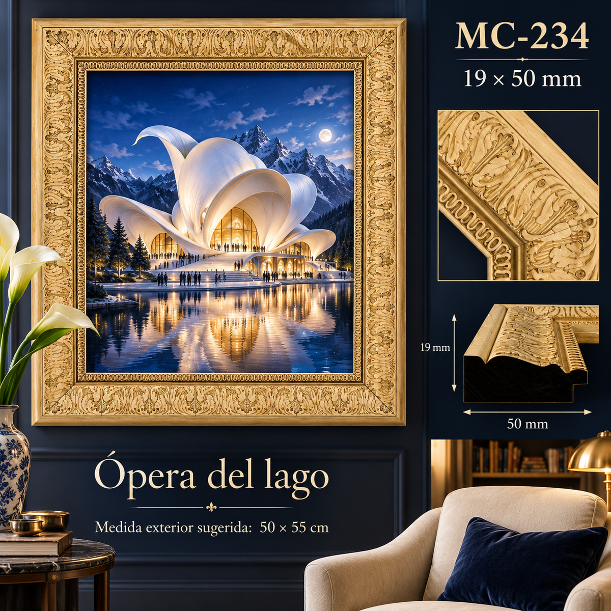 Moldura de madera grabada para marco MC234 – Kit de 4 piezas