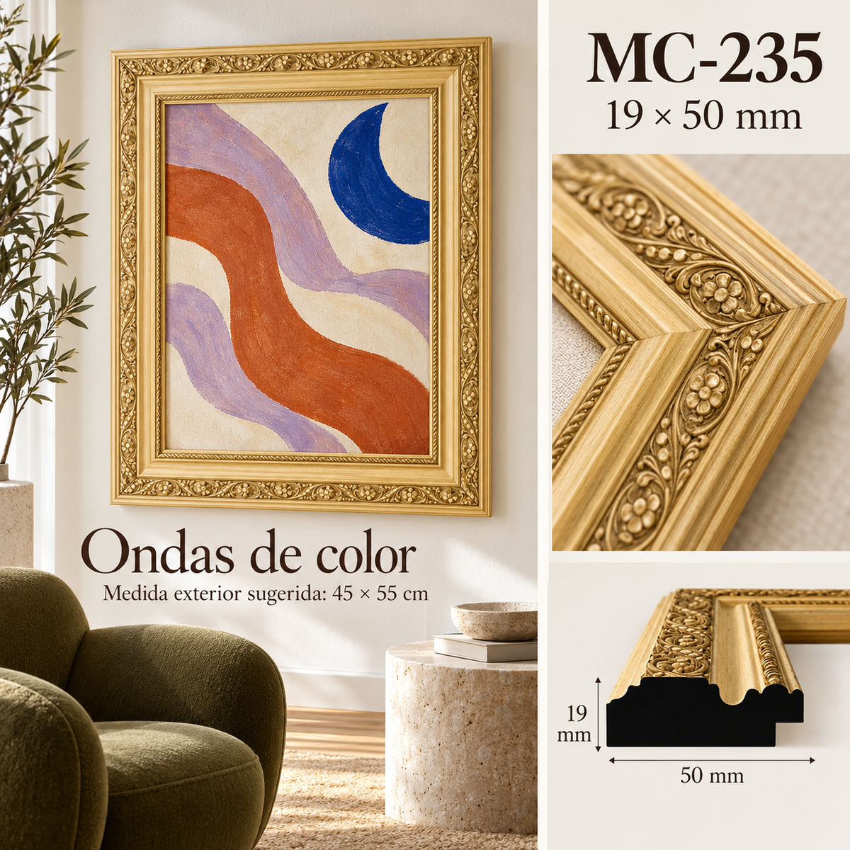 Moldura de madera grabada para marco MC235 – Kit de 4 piezas