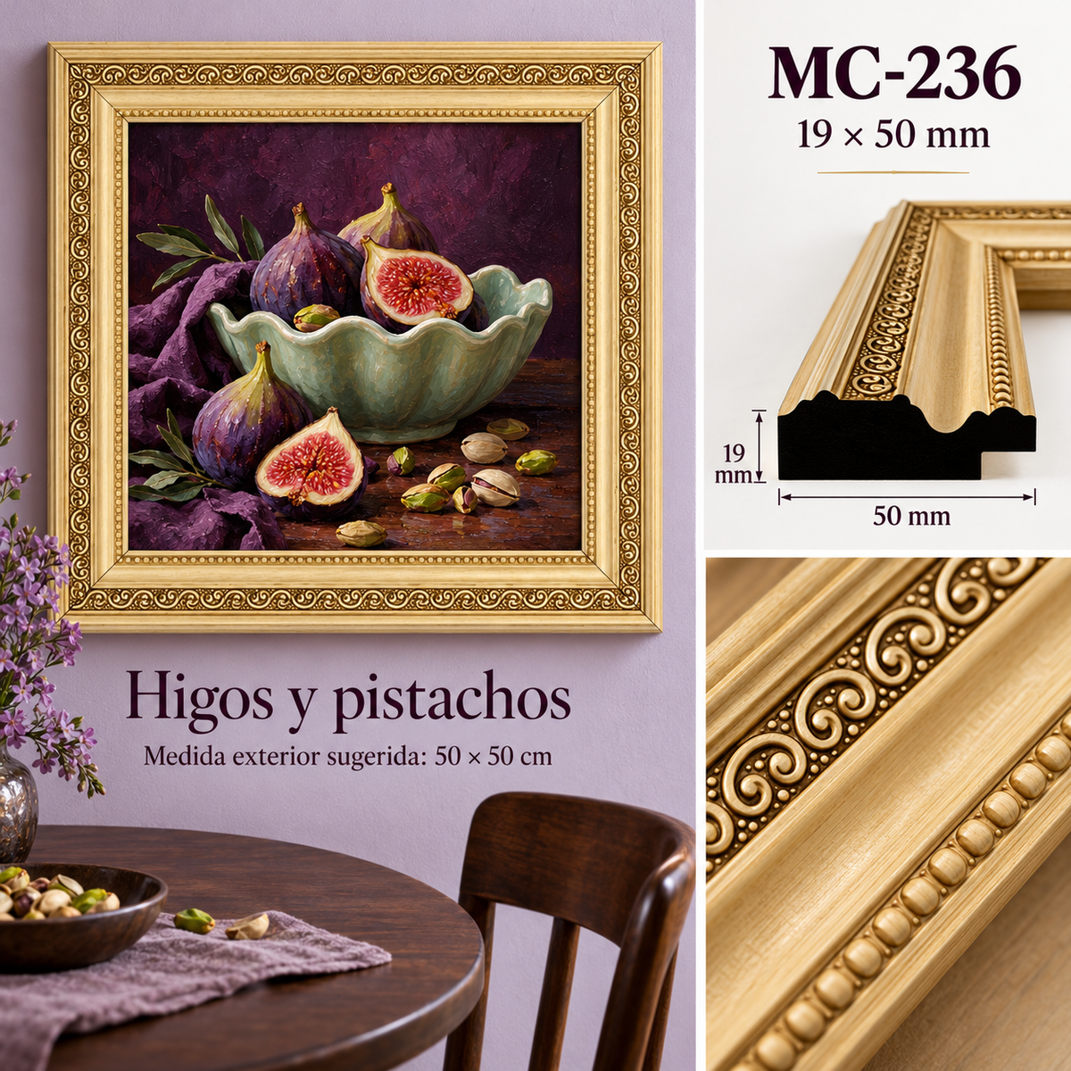 Moldura de madera grabada para marco MC236 – Kit de 4 piezas
