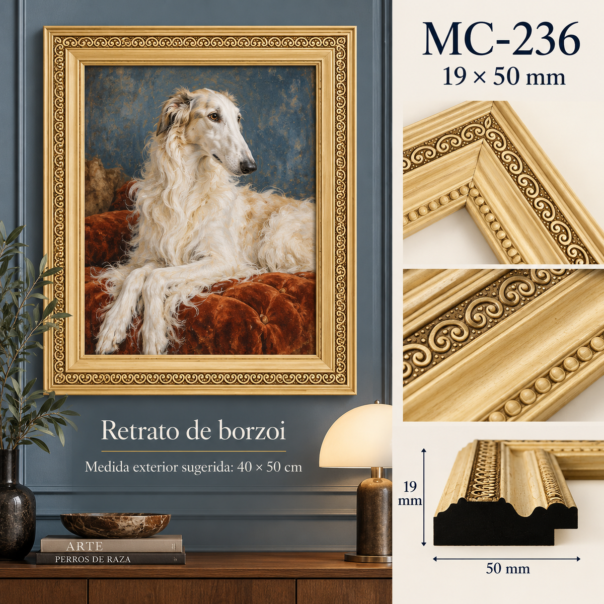 Moldura de madera grabada para marco MC236 – Kit de 4 piezas