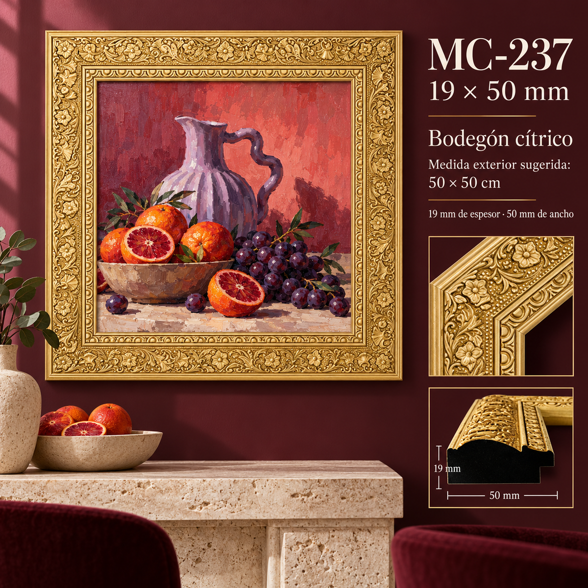 Moldura de madera grabada para marco MC237 – Kit de 4 piezas