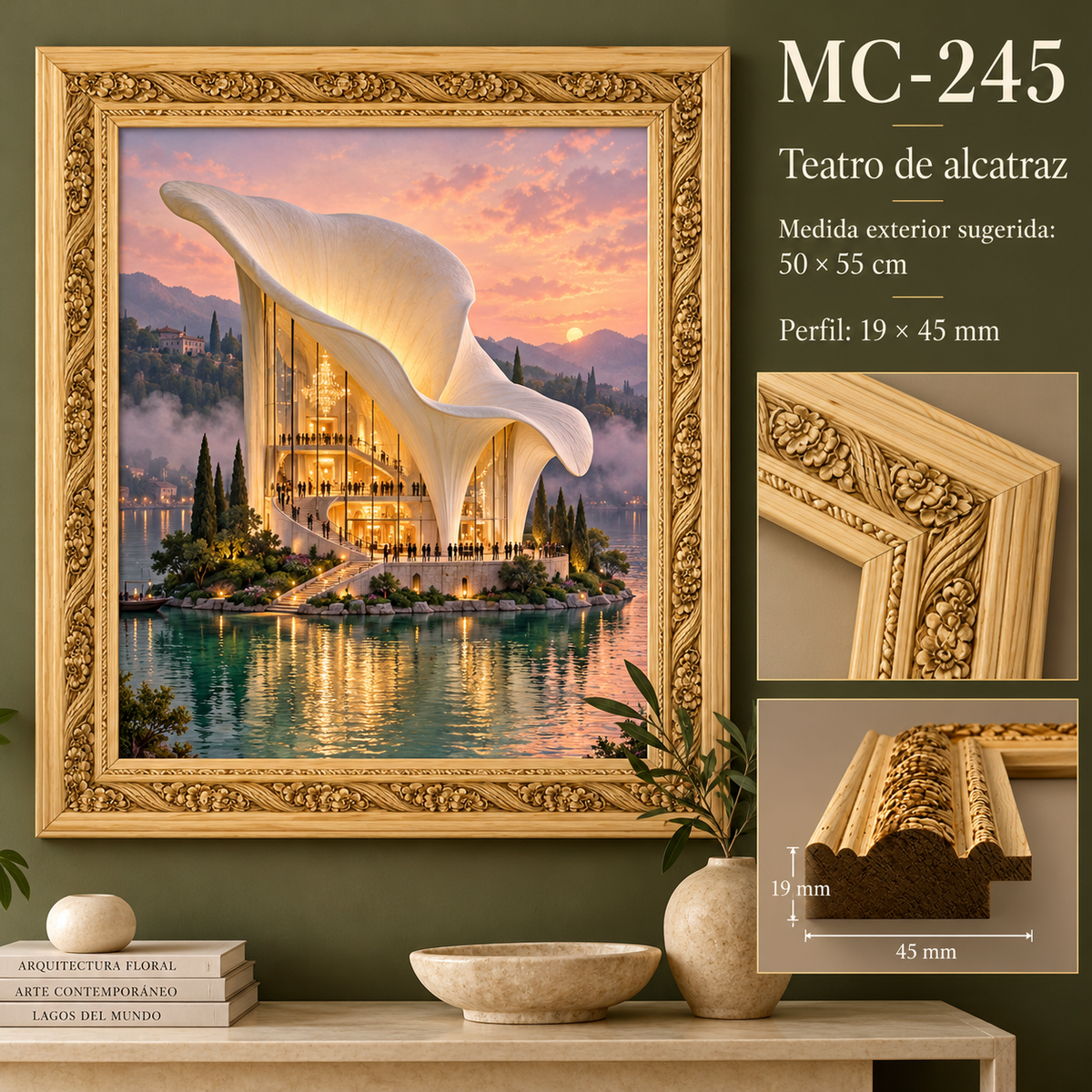 Moldura de madera grabada para marco MC245 – Kit de 4 piezas