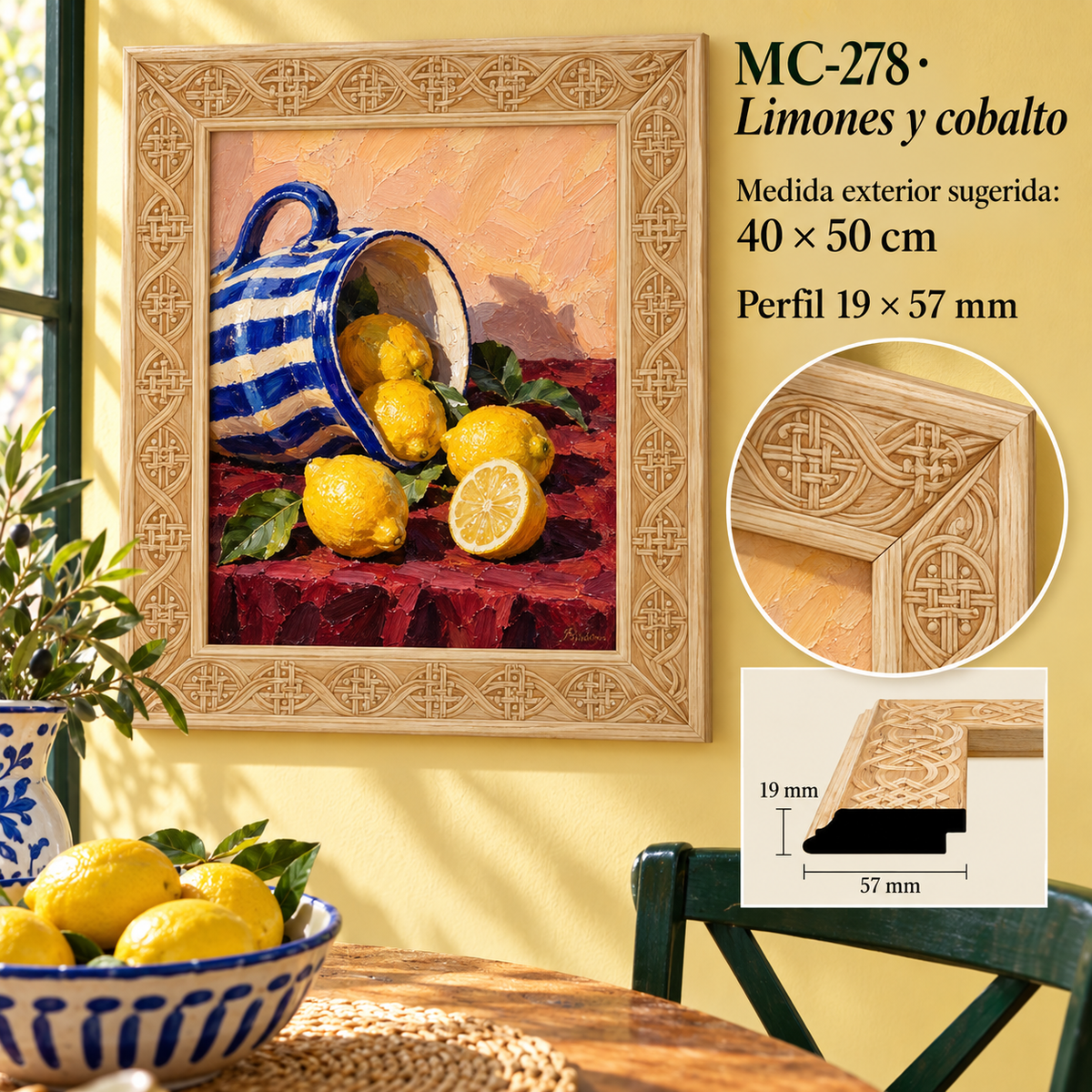 Moldura de madera grabada para marco MC278 – Kit de 4 piezas