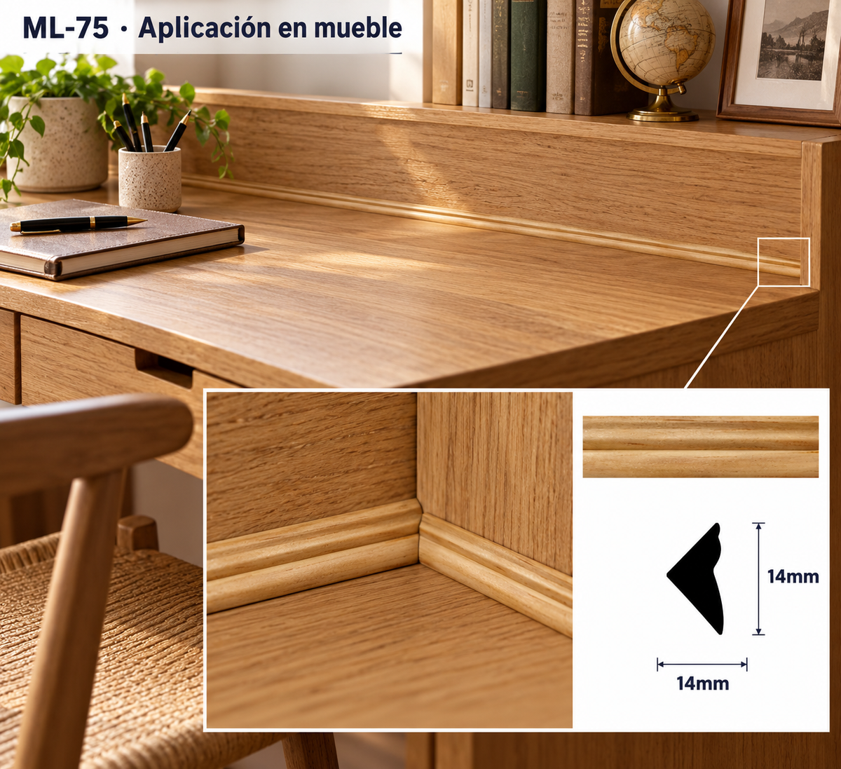 Kit de 4 piezas moldura lisa modelo ML-75 TIPO ESQUINERA