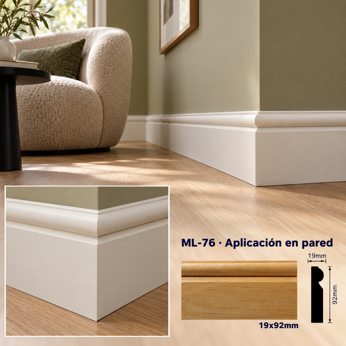 Kit de 4 piezas moldura lisa modelo ML-76 TIPO ZOCLO