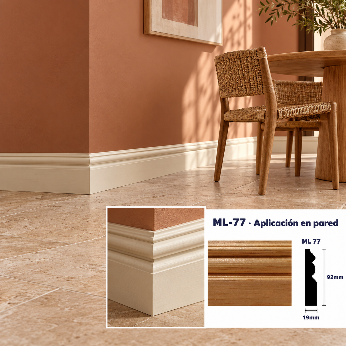 Kit de 4 tiras moldura lisa modelo ML-77 TIPO ZOCLO
