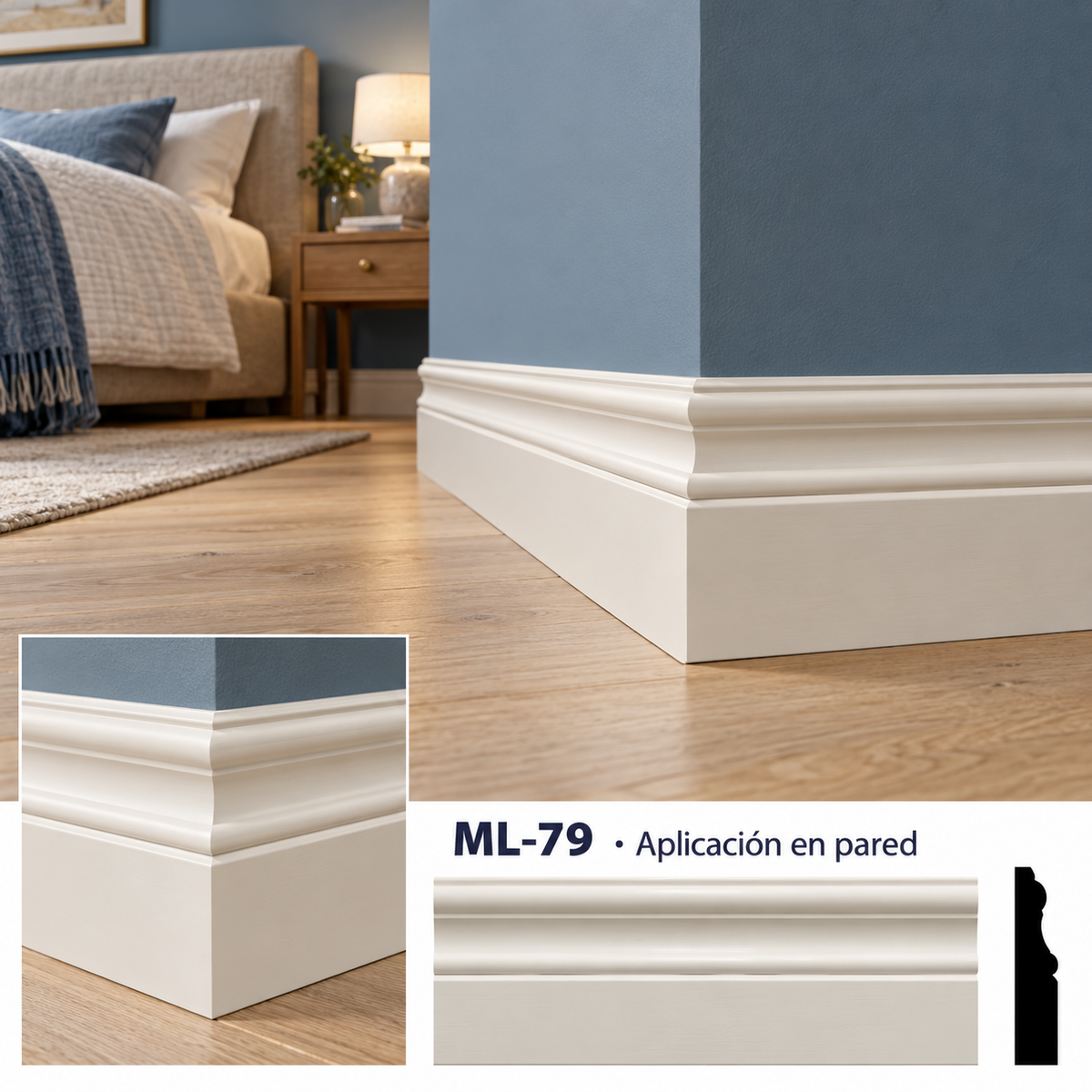 Kit 4 tiras moldura lisa modelo ML-79 TIPO ZOCLO