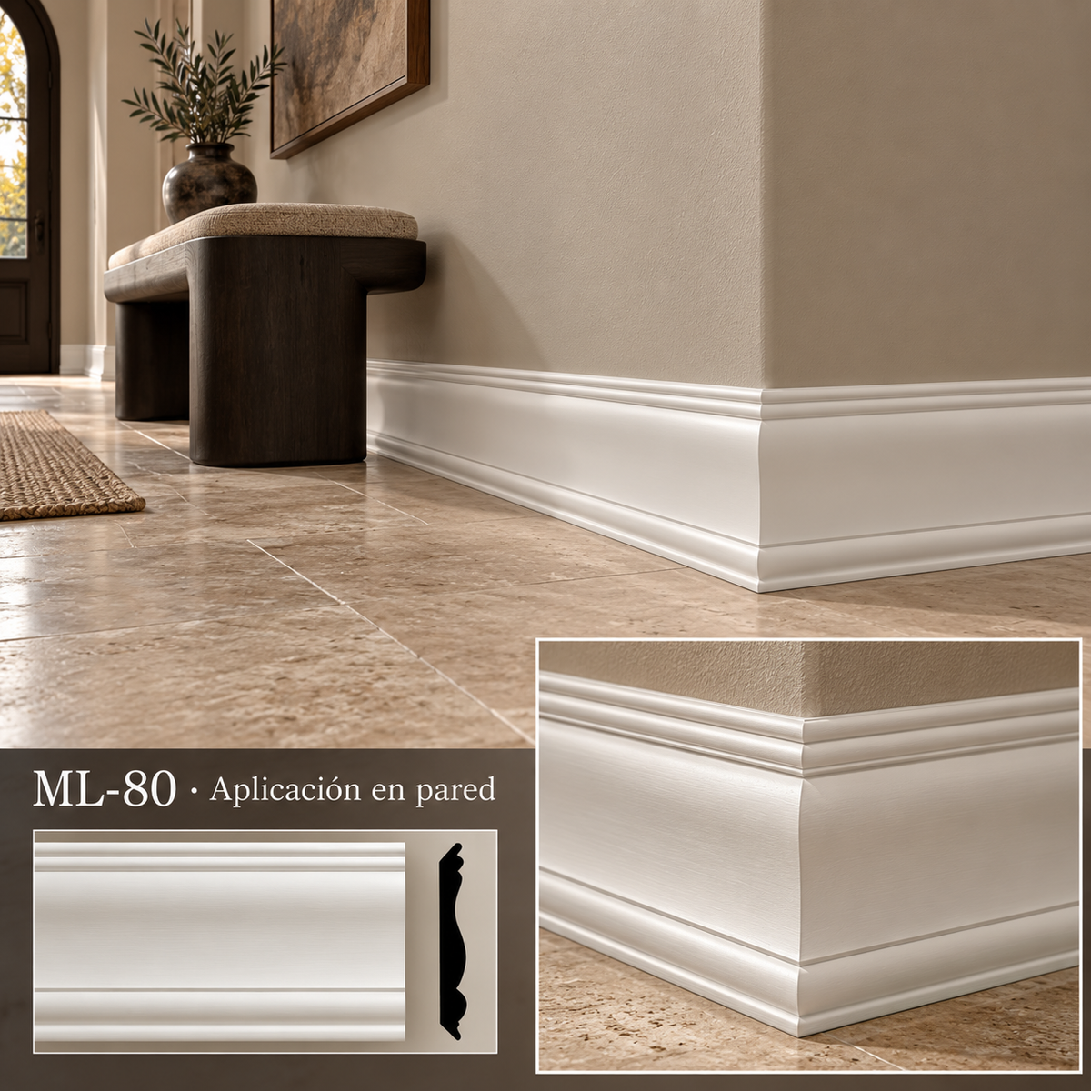 Moldura de madera lisa para mueble ML-80– Kit de 4 Piezas CORNISA