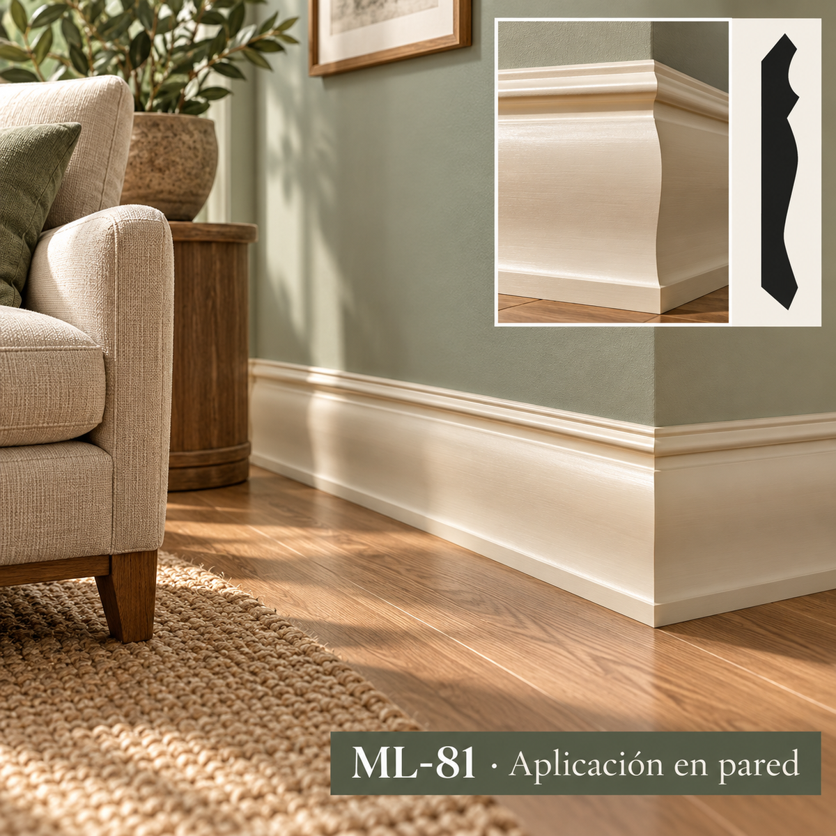 Moldura de madera lisa para mueble ML-81– Kit de 4 Piezas CORNISA HUECA