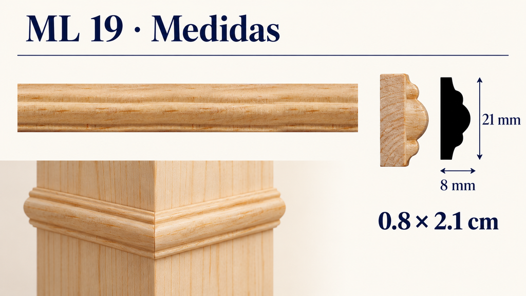 Moldura de madera lisa para mueble ML-19 – Kit de 4 Piezas TIPO COLLARIN