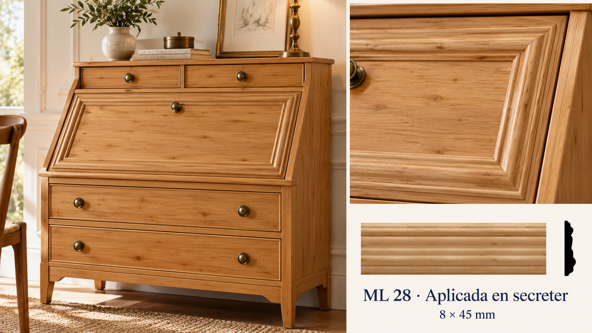 Moldura de madera lisa para mueble ML-28 – Kit de 4 Piezas TIPO CHAMBRANA