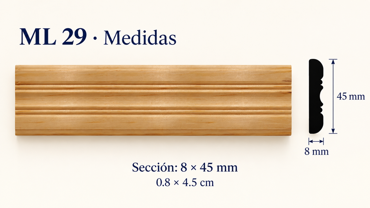 Moldura de madera lisa para mueble ML-29 – Kit de 4 Piezas TIPO CHAMBRANA